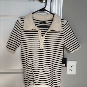 Simply Vera Vera Wang Black and Cream Striped Polo Sweater